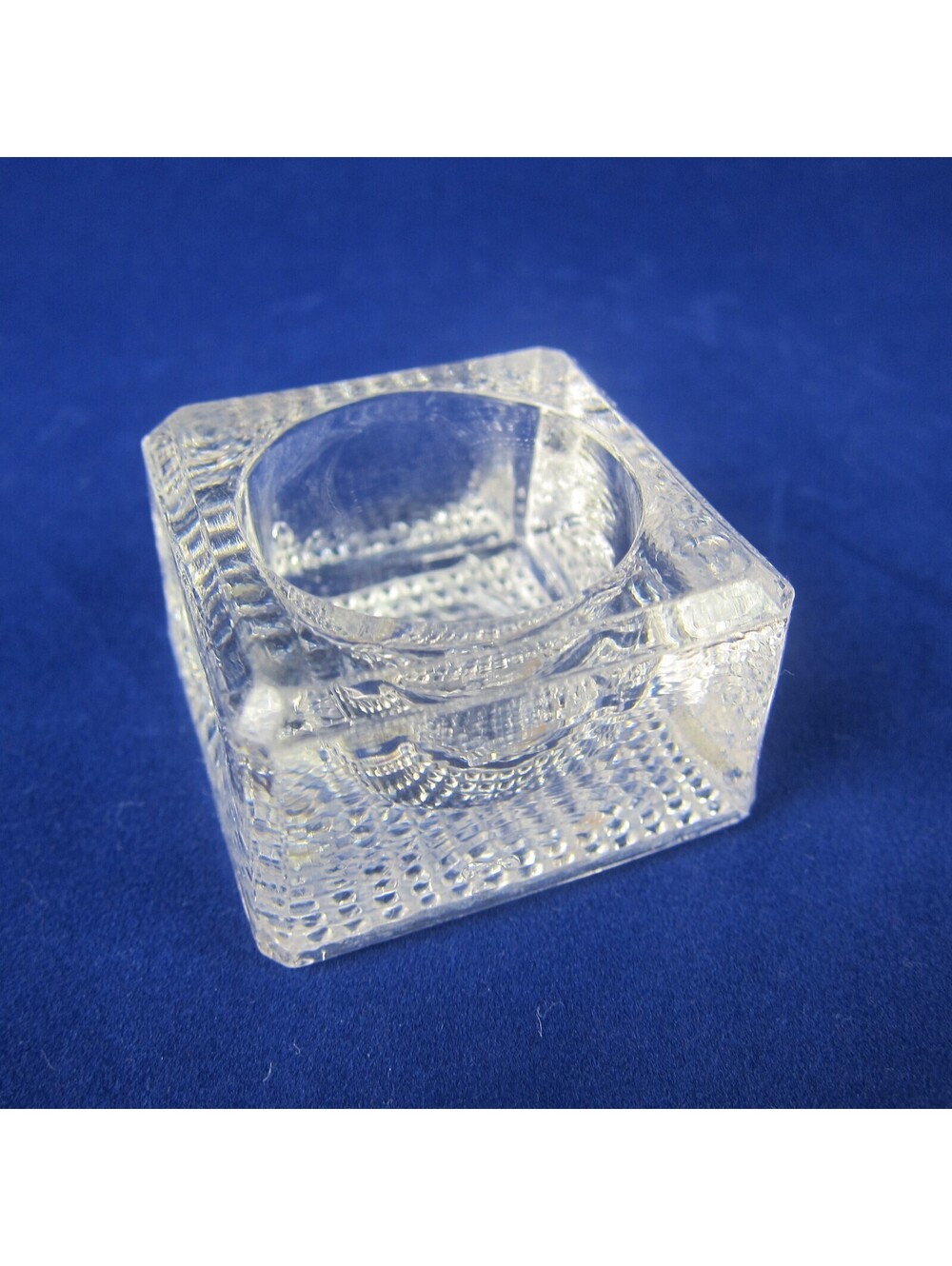 Antique EAPG Open Salt Dip Cellar Clear Pressed Glass Square Grid Pattern 1.6"